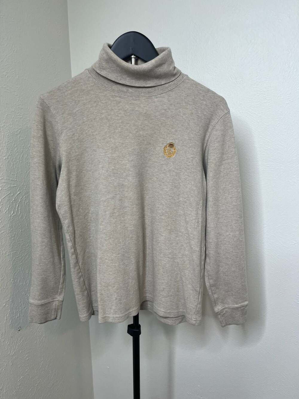 Lauren Ralph Lauren Beige Turtleneck Long Sleeve Top with Crest Embroidery